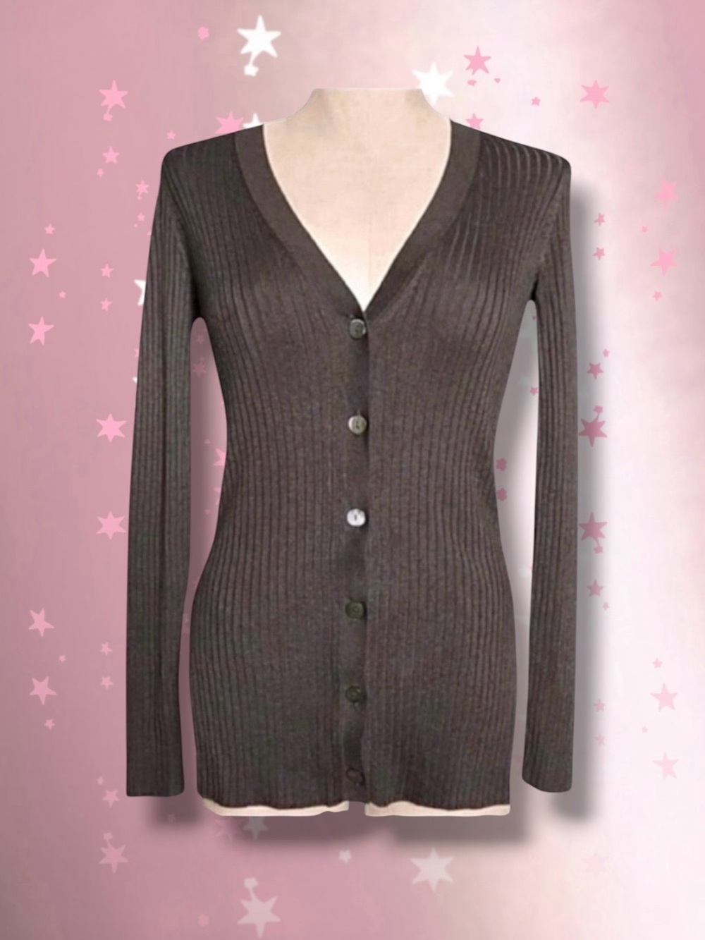 💞VINCE Ribbed V-Neck Button Down Long Sleeve Cardigan Sweater • BROWN • SMALL